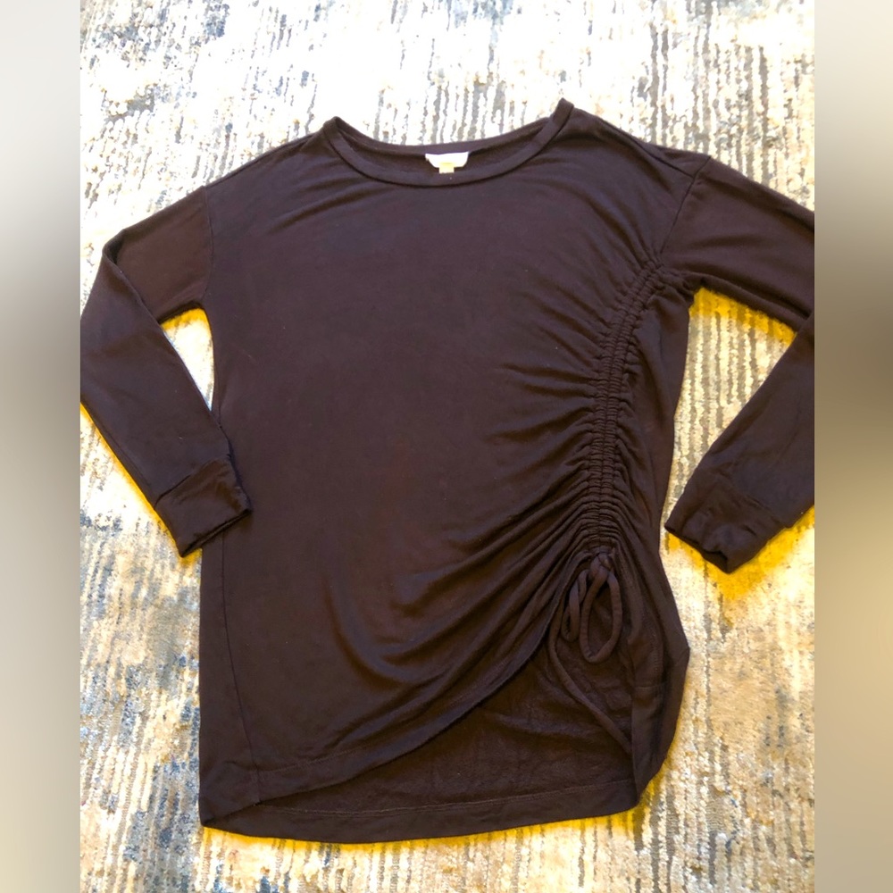 LOFT outlet lounge ruched side detail long sleeve sweatshirt in eggplant XS